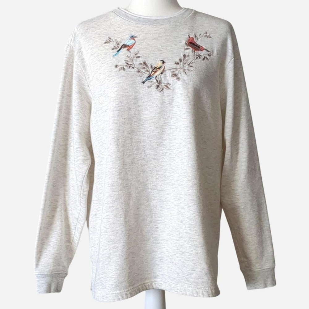 Vintage 90s BLAIR Embroidered Bird Crewneck Sweatshirt - Light Gray Melange - M